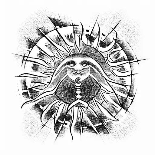 Rod Of Asclepius In Front Of Sun