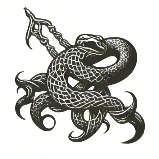 Fishing Hook Intertwined With A Snake