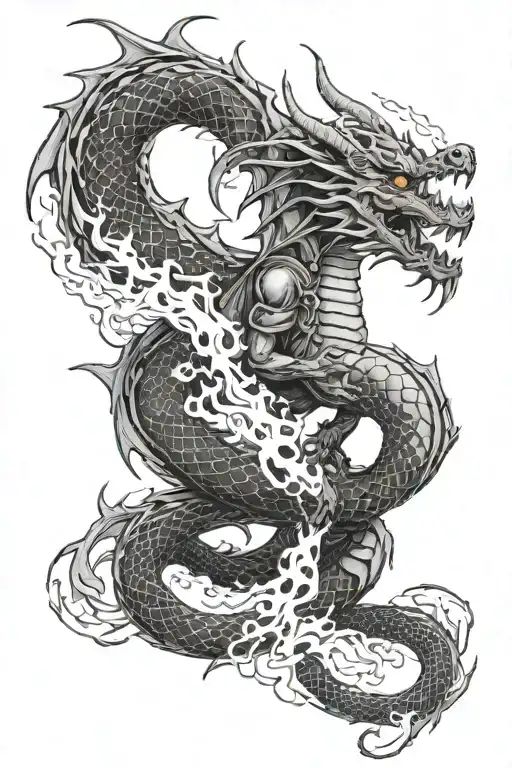 Dragon Breathing Fire With Hooded Figure Leg Sleeve