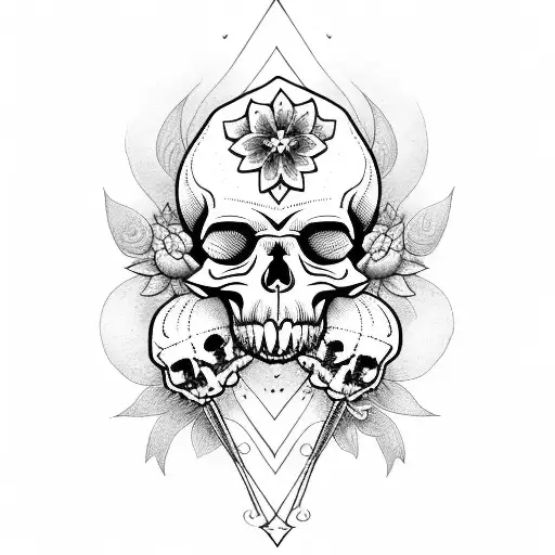 Crow And Skull With Flowers