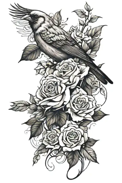 Full Sleeve With Roses And A Cardinal Bird
