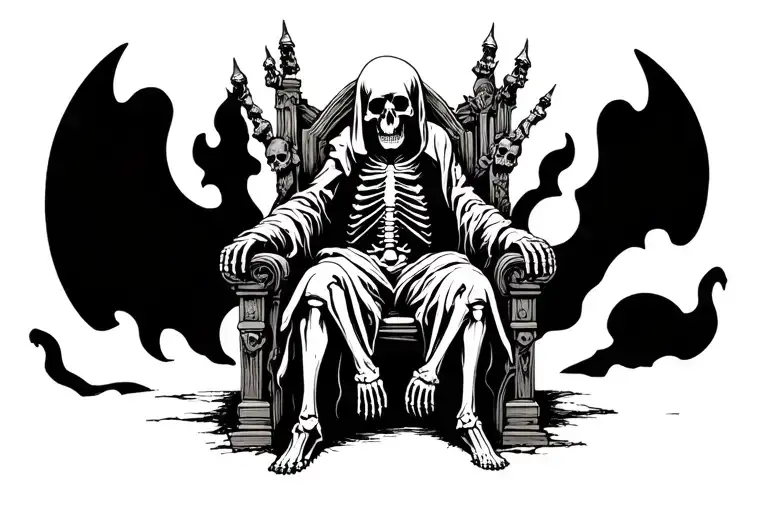 Skeleton Grim Reaper Skull And Bone Throne Surrounded By Skulls