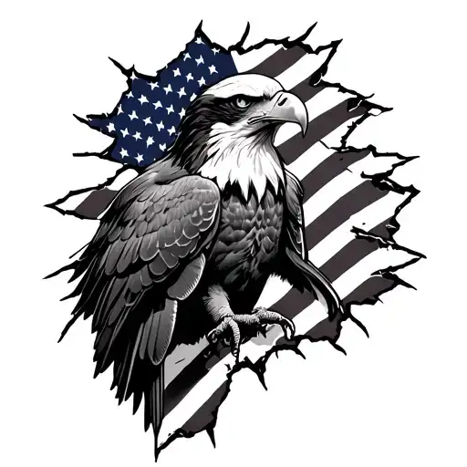 American Flag Torn Edges Bald Eagle Menacing