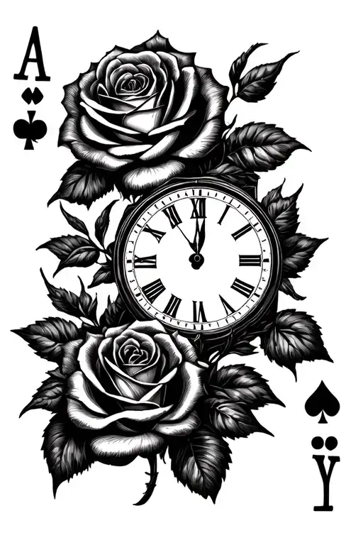Playing Cards Roses And A Clock