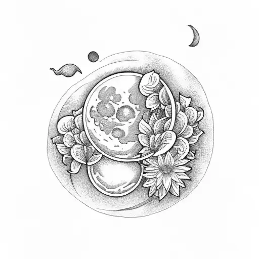 Moon Phases With Lilys And Chrysanthemum