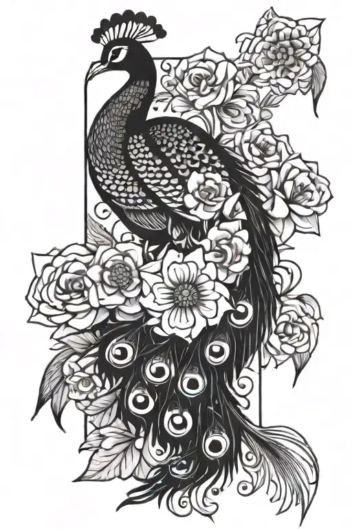 Dominos With Peacock And Flowers