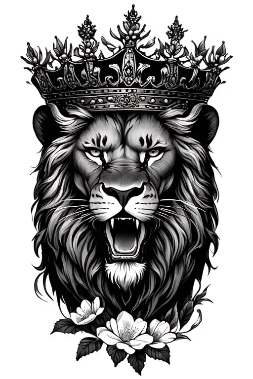 Crowned Lion Head On Cherry Blossom