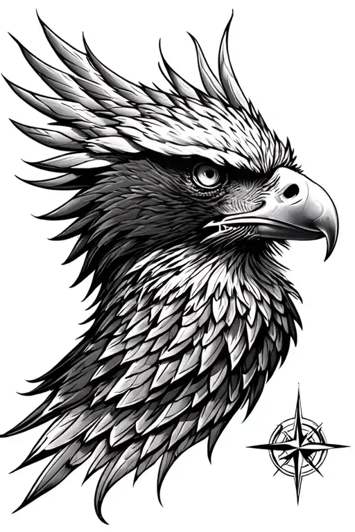 Intense Eagle Head Only Looking Forward Transitioning Into A Compass