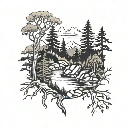 A Forest Scene With A Winding Hiking Trail Leading To A Tranquil Lake