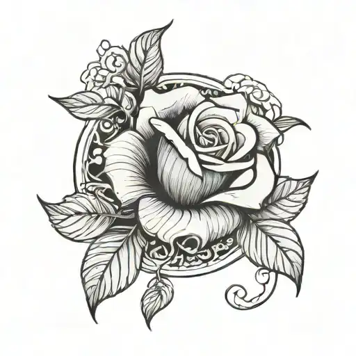 Rose With Text 'Lilah' Intertwined