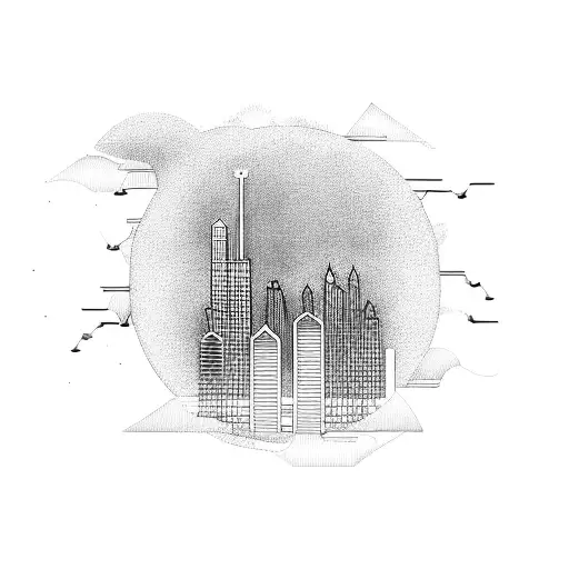 A Scale Model Of A City Skyline With Music Notes Flowing Through It