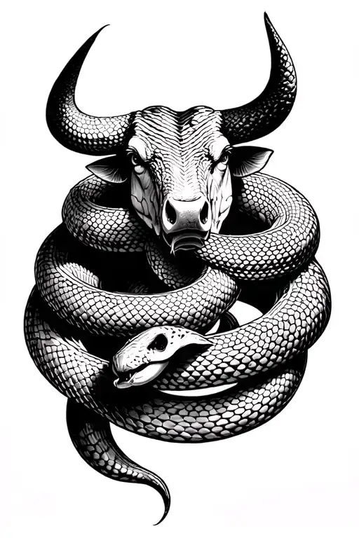 Snake Wrapped Around An Ox Head