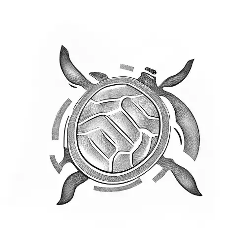 A Blackwork Tattoo Of A Race Car Tire Track Shaped Like A Turtle