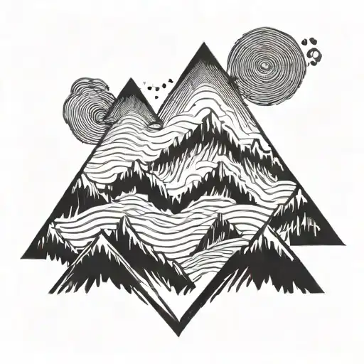 An Abstract Blackwork Tattoo Of Sound Waves Morphing Into Mountain Peaks
