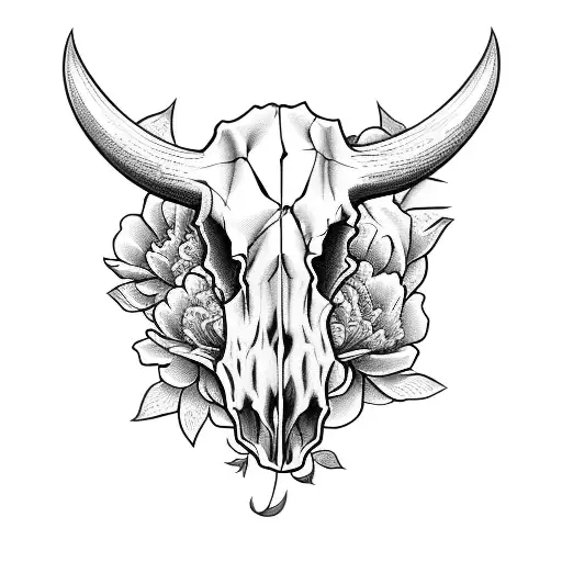 Bull Skull With Peony Flowers At The Sides Have More Background