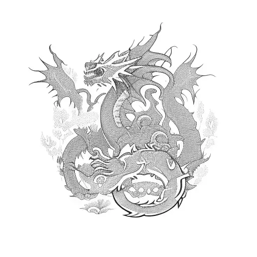 Sleeve A Fierce Dragon In A Blackwork Style Surrounded By Blooming Flowers