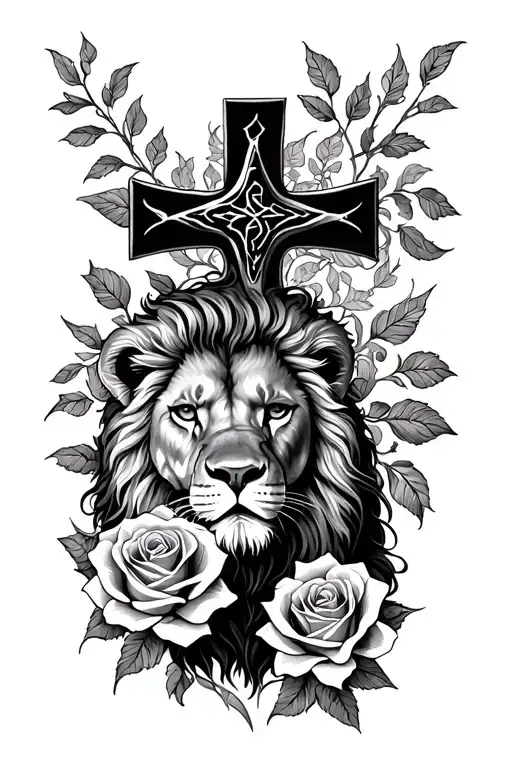 Cross And Roses And A Lion