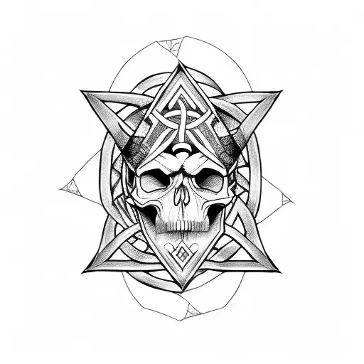 Skull With Viking Runes Inside A Triangle