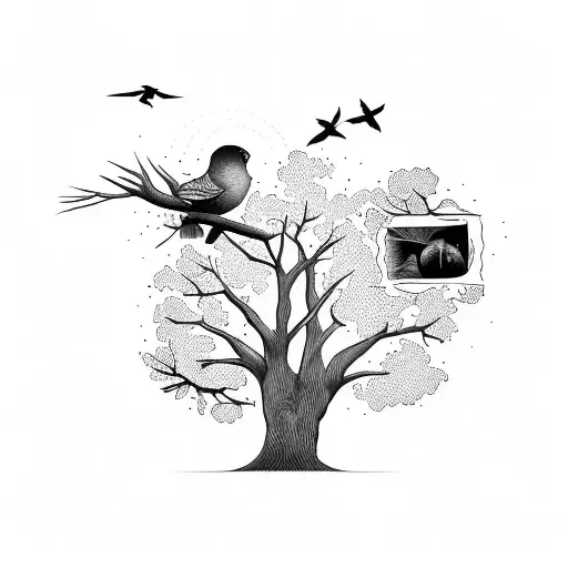 A Couple Of Birds Next To Their Baby Bird In A Tree Watching How 2 Baby Birds Fly