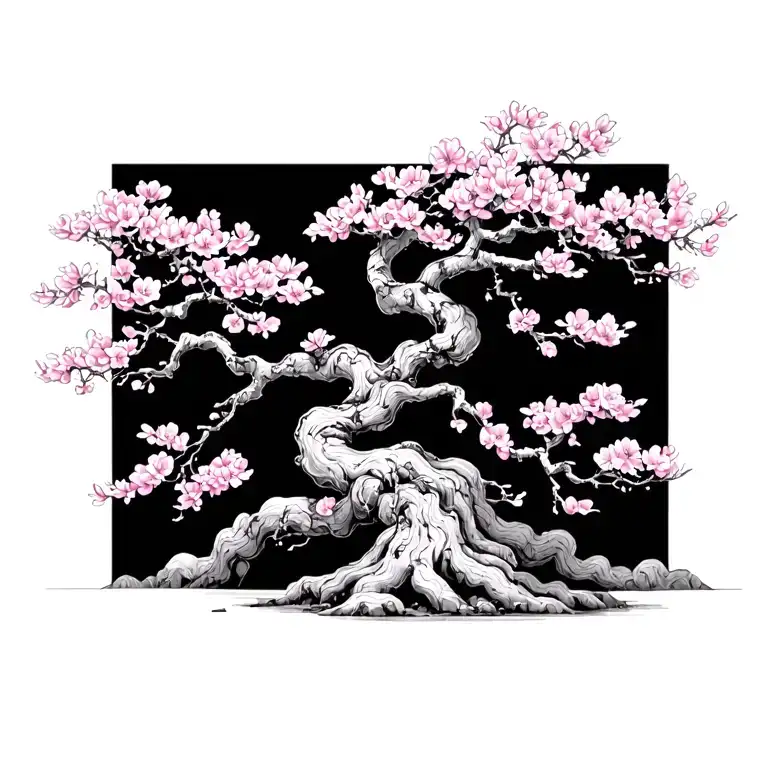 Bonsai Tree With A Cherry Blossom Branch