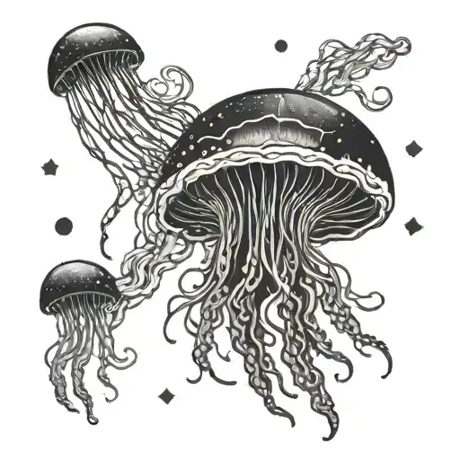 A Cosmic Jellyfish Floating In A Neon Galaxy