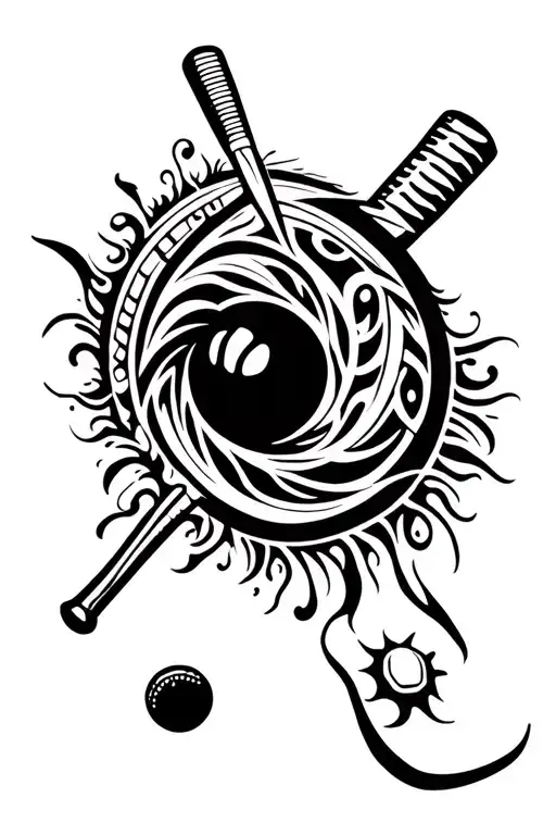 Combine A Tribal Art Design With A Cricket Bat And Ball Motif
