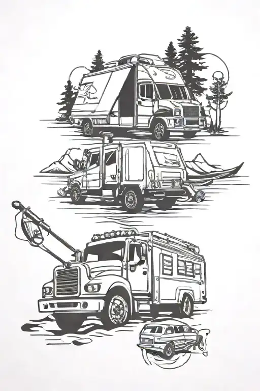 Semi Truck And Camping Fishing Rod