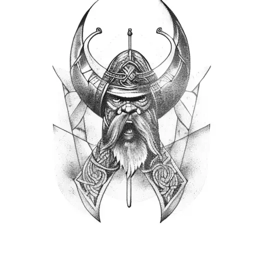 Viking With Ship And Crow