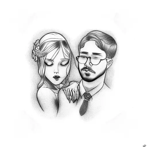 A Detailed Line Art Of A Couple Holding Hands In A Romantic Pose