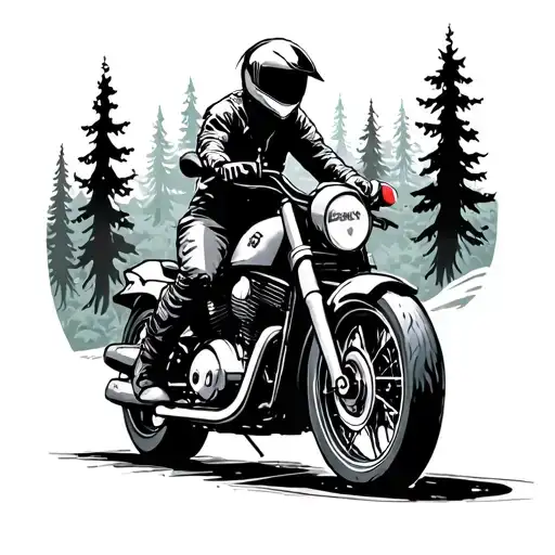 Anime Character Riding A Motorcycle Through A Wooded Forest