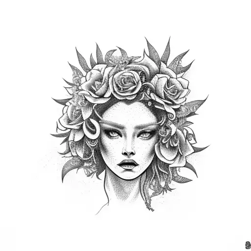 Medusa Surrounded By Sunflowrs