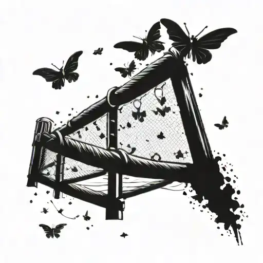 A Blackwork Design Of A Boxing Ring With Butterflies And Bees Flying Around It