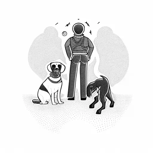 Man With His Dog Looking Off Into The Sunset