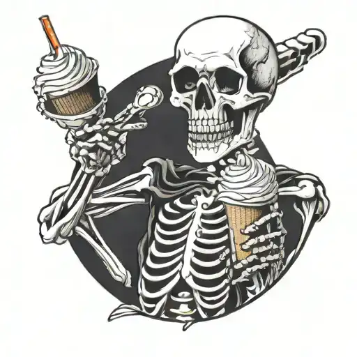 Skeleton Eating Ice Cream Pint With A Sterhescope On His Neck