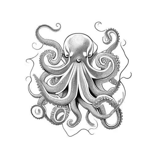 Octopus Surrounded By Flowers Tribal