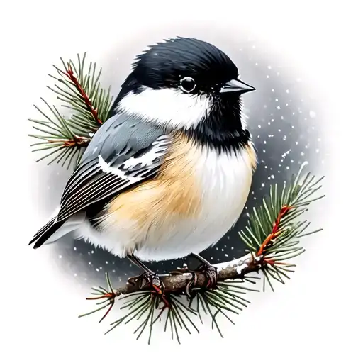 Black-capped Chickadee In Winter Photorealistic