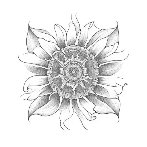 Morning Glory And Chrysanthemums Intertwined With A Compass