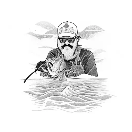 A Fisherman Casting A Line From A Boat With A Loyal Dog By His Side