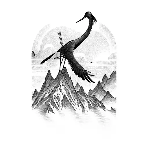A Majestic Black Neck Crane Soaring Over A Mountain Range
