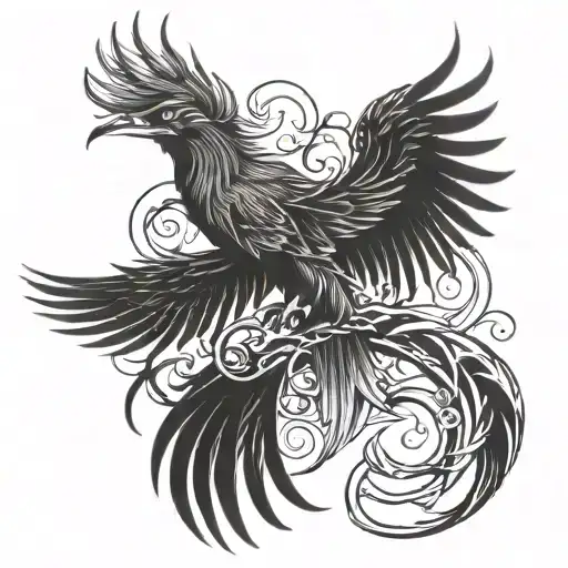 A Peaceful Phoenix Rising From Ashes With Magical Elements Intertwined