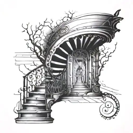 Blackout Sleeve With A Spiral Staircase Leading Up The Arm