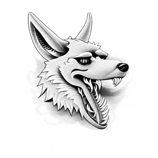 Jackal Head With Wrenches And Pistons In The Background