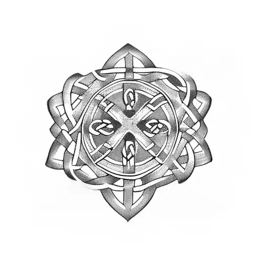 A Celtic Cross Intertwined With A Ribbon Representing The Special Olympics Logo