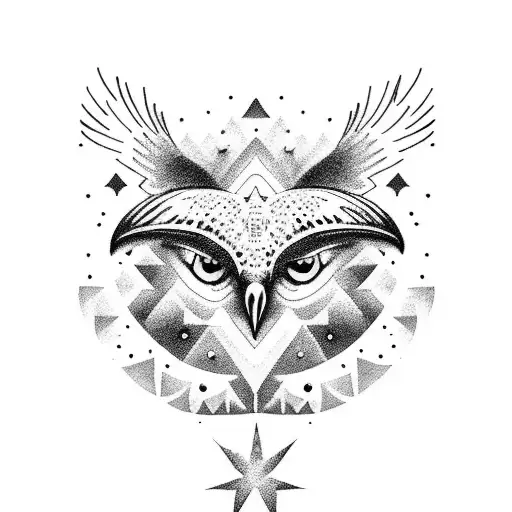 Create A Dotwork Tattoo Of A Hawk Flying Through A Starry Sky