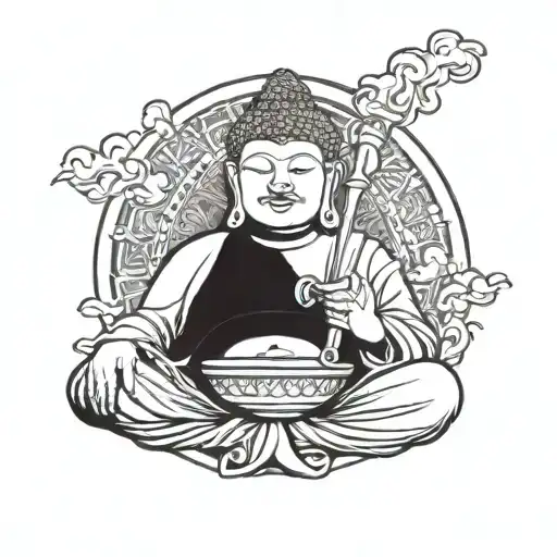 Buddha Smoking A Hookah Pipe