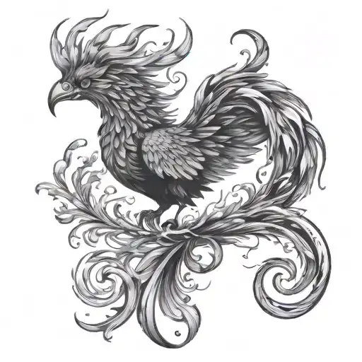 A Peaceful Phoenix Rising From Ashes With Magical Elements Intertwined
