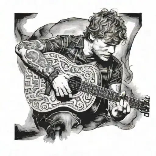 A Detailed Portrait Of Ed Sheeran Playing A Guitar
