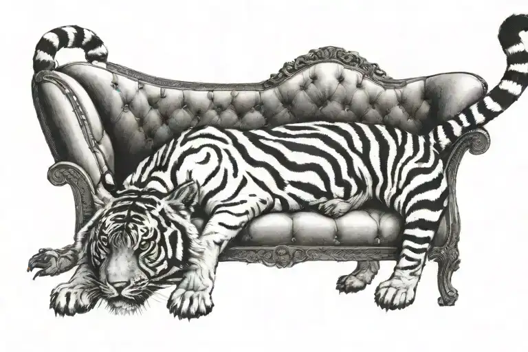 Tiger On Leather Sofa