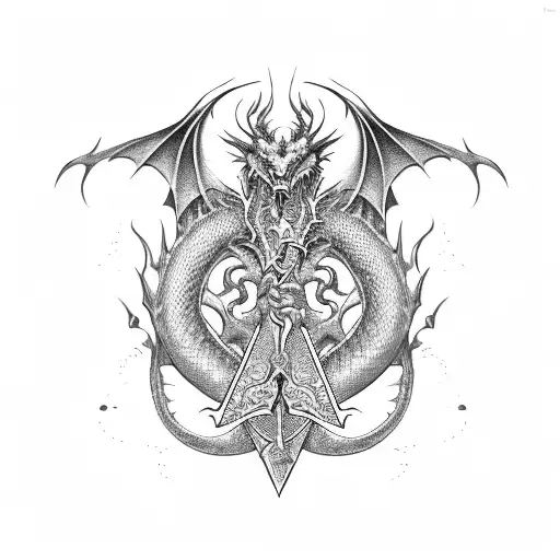 Dragon Wrapping Around Blade Of Sword