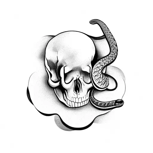 Snake Around Skull And Rose